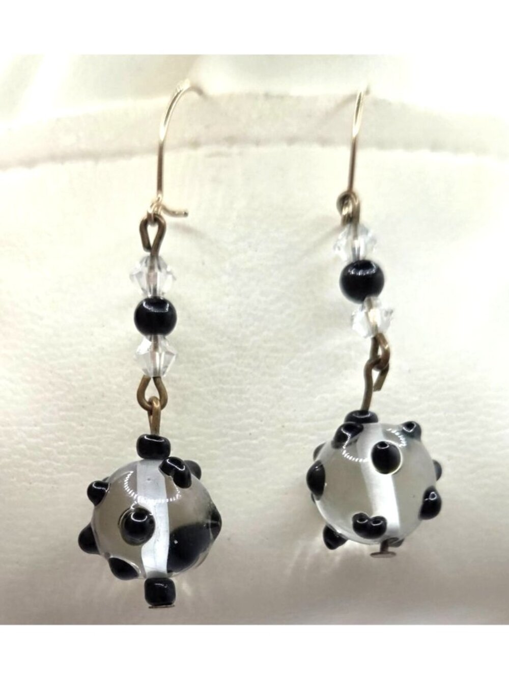 Black & Clear Glass Beaded Drop Earrings With Dotted Design